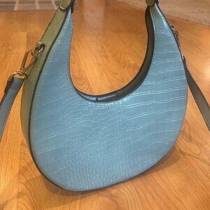 Blue crescent crossbody leather purse